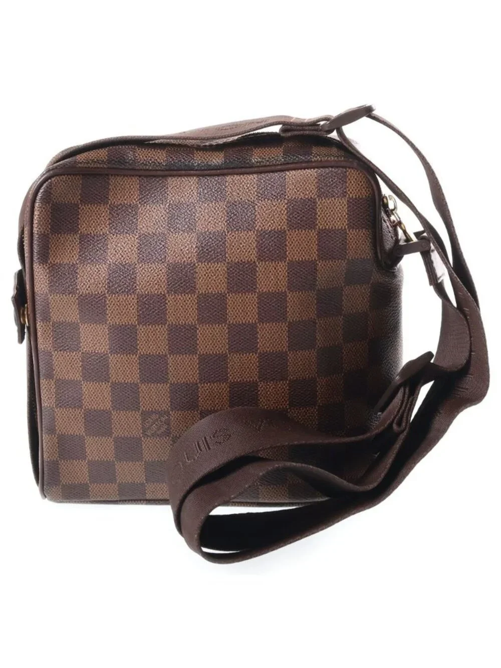 Louis Vuitton Damier Olaf PM Shoulder Bag Brown Leather Gold